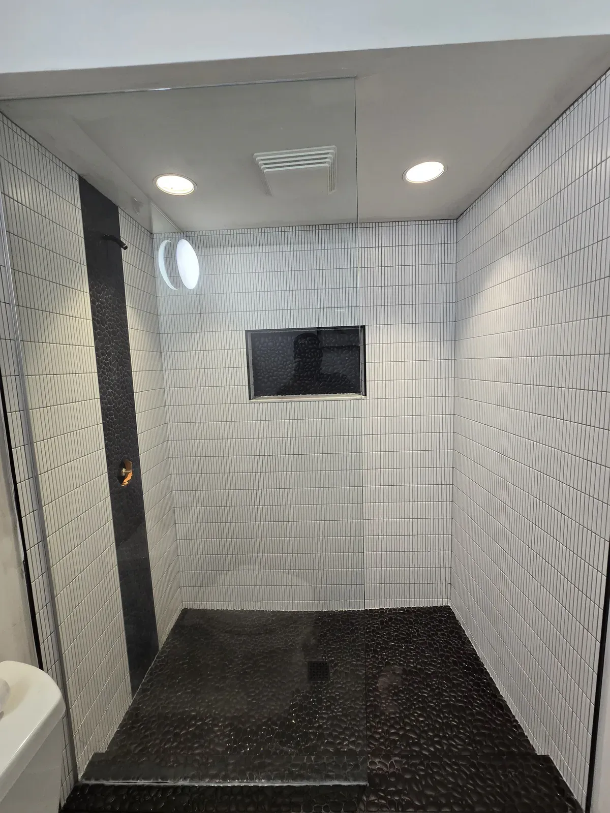 Black Mosaic Walk-In Shower by RENOGUYS