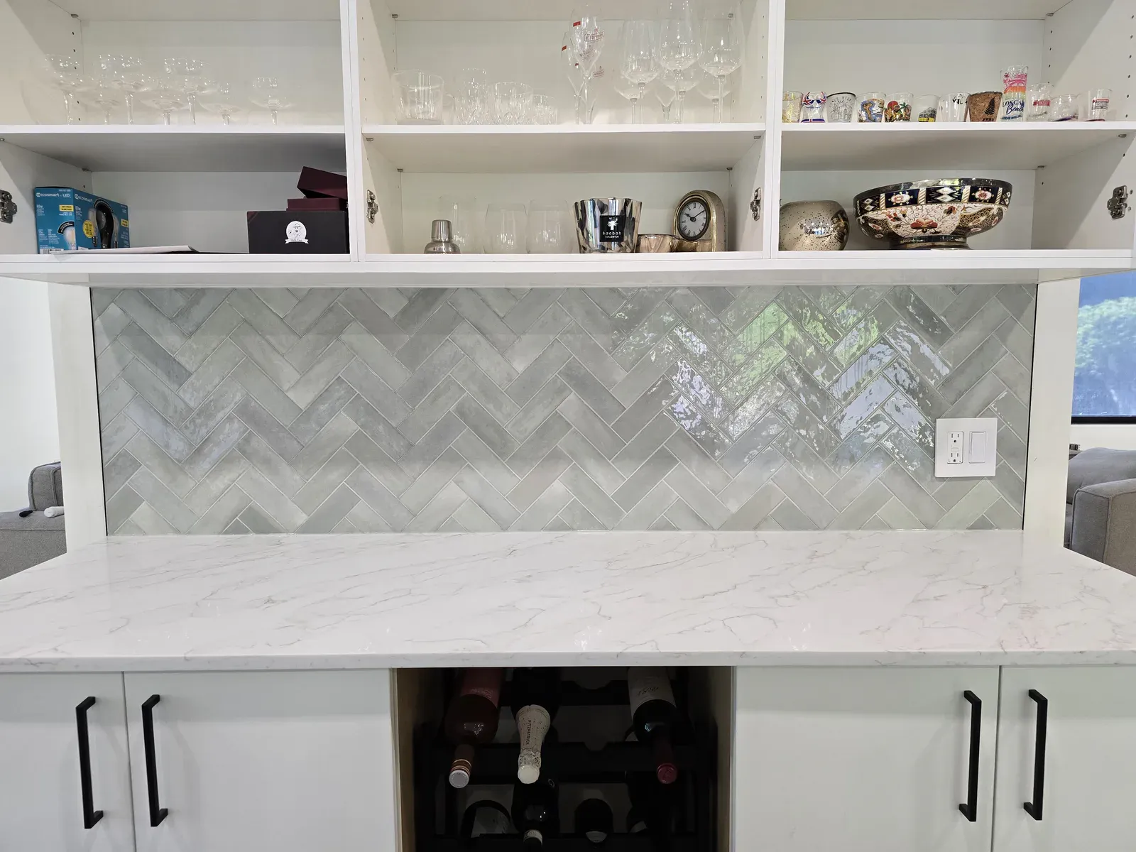 Herringbone Kitchen Backsplash installed by RENOGUYS